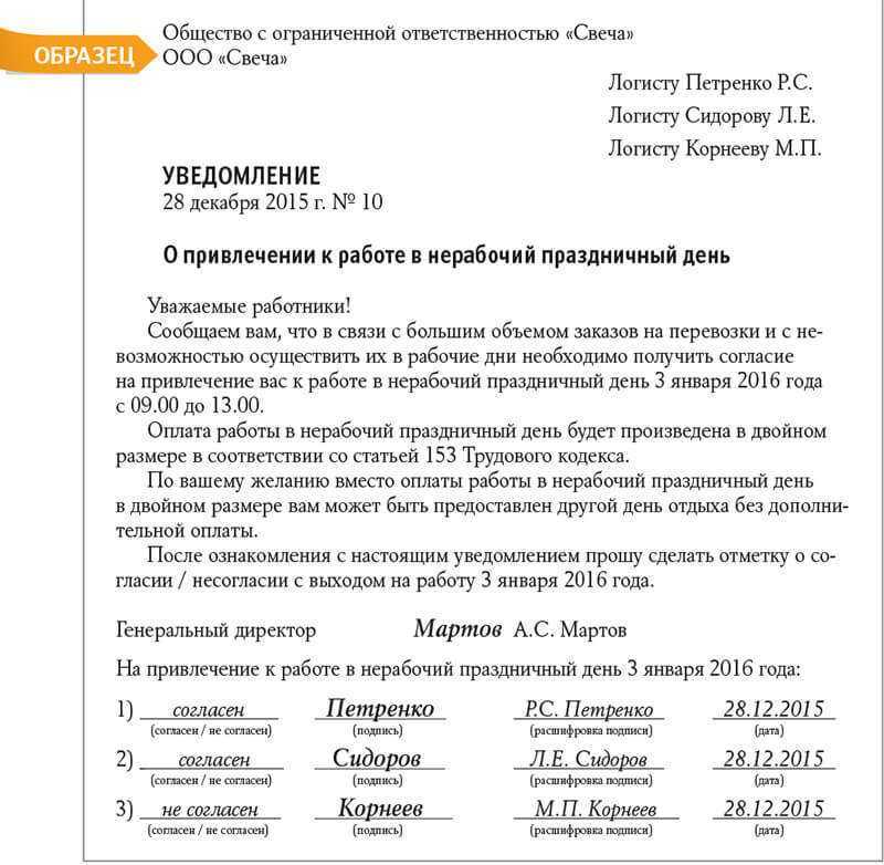 Образец приказа о выходе на работу в выходной день в связи с производственной необходимостью