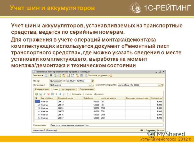 Учет автомобильных шин в казенном учреждении