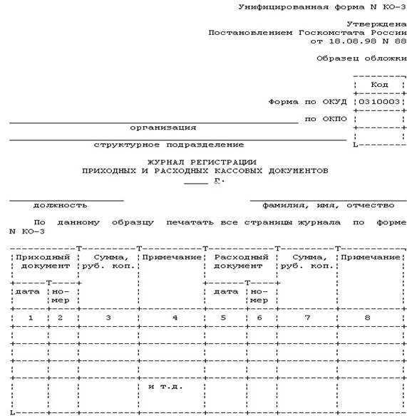 Ко 3 журнал регистрации приходных и расходных кассовых документов образец